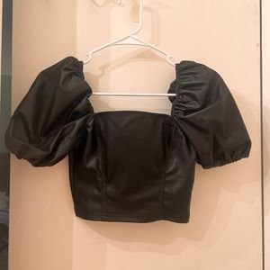 H&M Ruffle Sleeve Leather Top